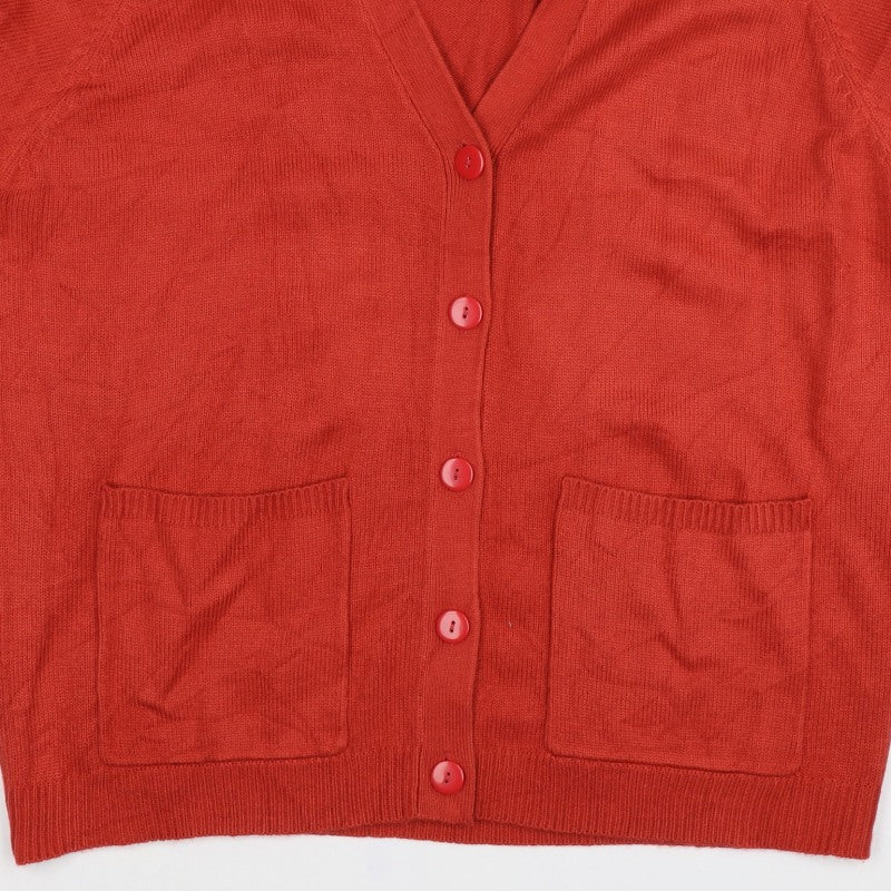 Daxon Women Red UK 22 V-Neck Button Front Knit Cardigan with Pockets