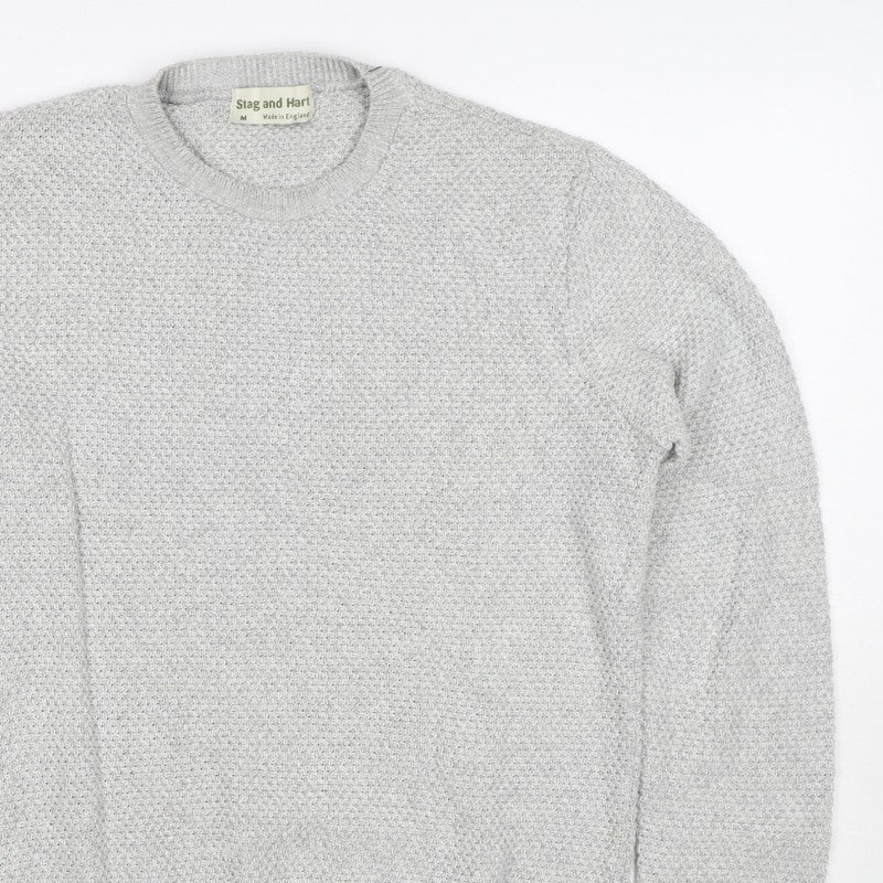 Stag and Hart Men’s Grey M Waffle Knit Crew Neck Pullover Jumper