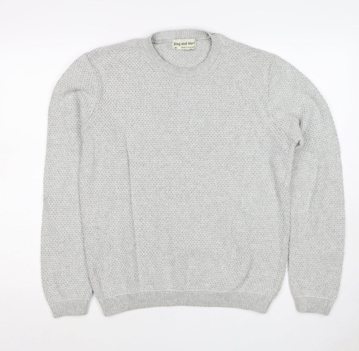 Stag and Hart Men’s Grey M Waffle Knit Crew Neck Pullover Jumper