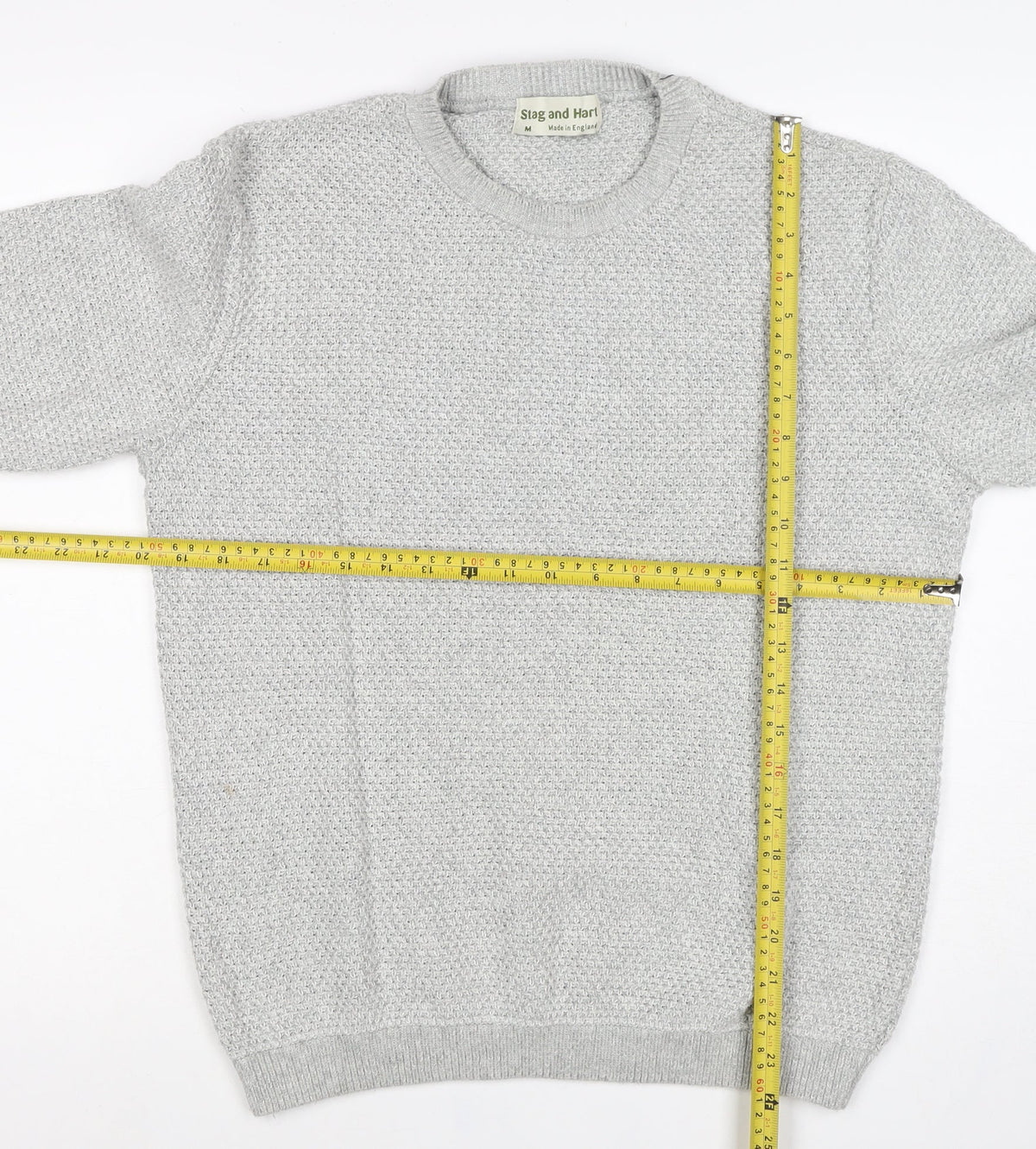 Stag and Hart Men’s Grey M Waffle Knit Crew Neck Pullover Jumper