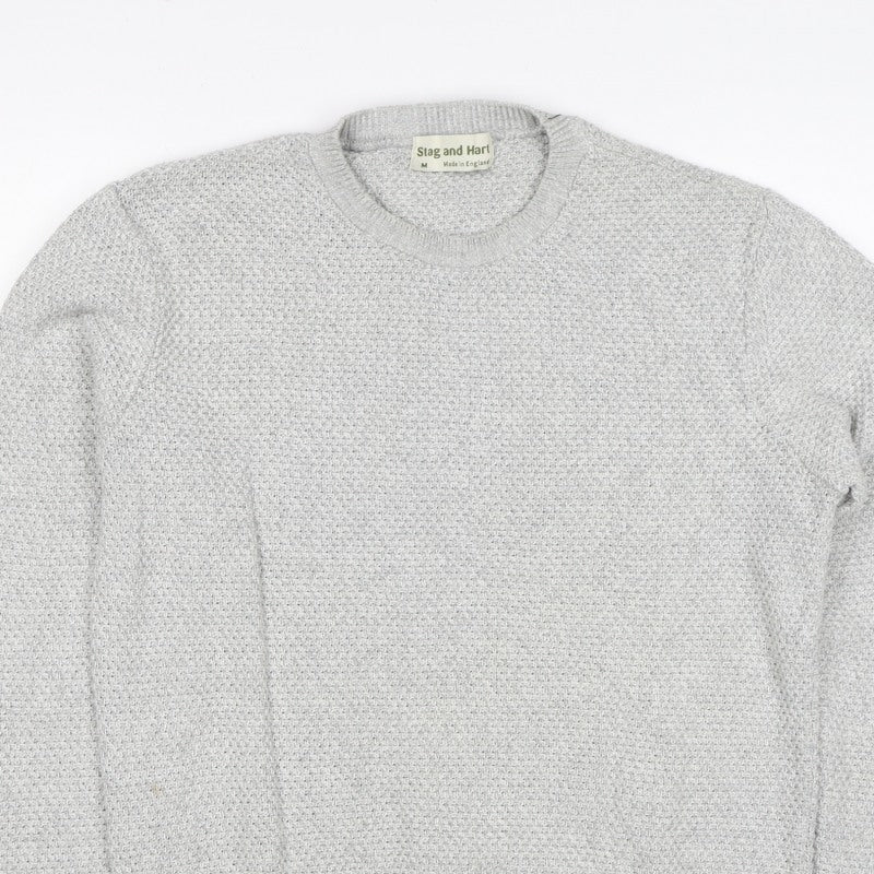 Stag and Hart Men’s Grey M Waffle Knit Crew Neck Pullover Jumper