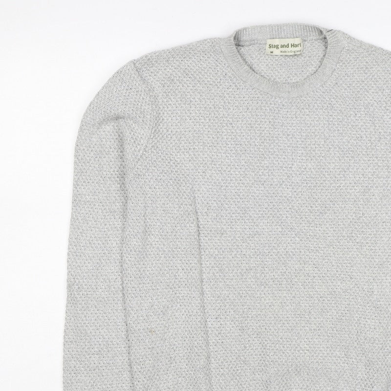 Stag and Hart Men’s Grey M Waffle Knit Crew Neck Pullover Jumper
