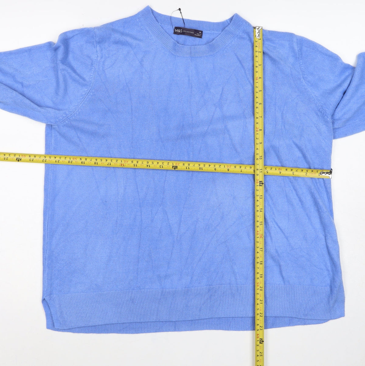 Marks and Spencer Women Blue Size 20 Crew Neck Acrylic Knit Pullover Jumper