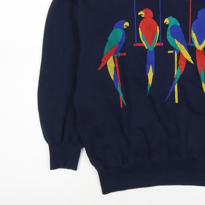 Jumpers Women Blue L Vintage Parrot Embroidered Collared Sweatshirt