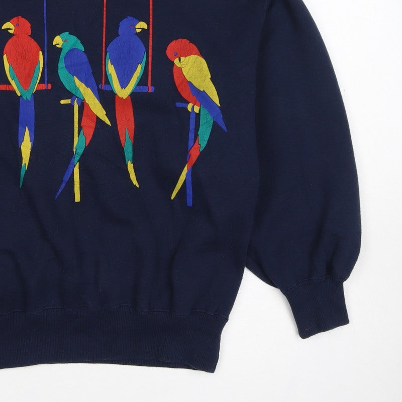 Jumpers Women Blue L Vintage Parrot Embroidered Collared Sweatshirt