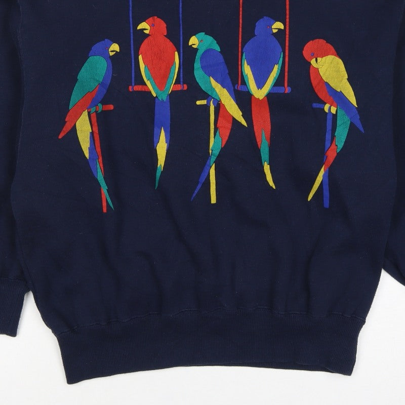 Jumpers Women Blue L Vintage Parrot Embroidered Collared Sweatshirt