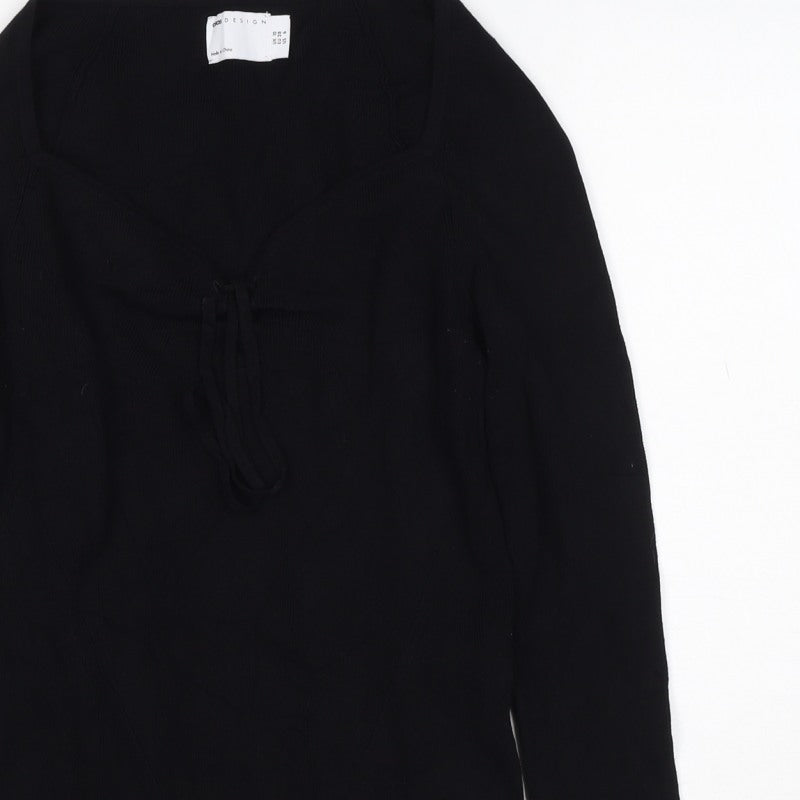 ASOS Design Women Black UK 10 Wrap V-Neck Long Sleeve Blouse