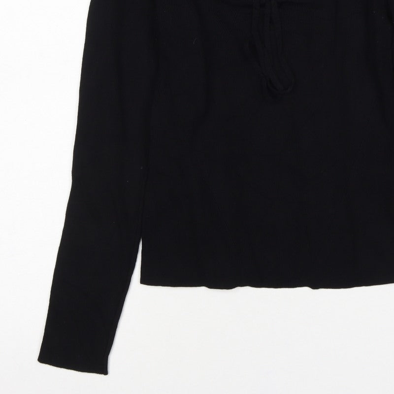 ASOS Design Women Black UK 10 Wrap V-Neck Long Sleeve Blouse
