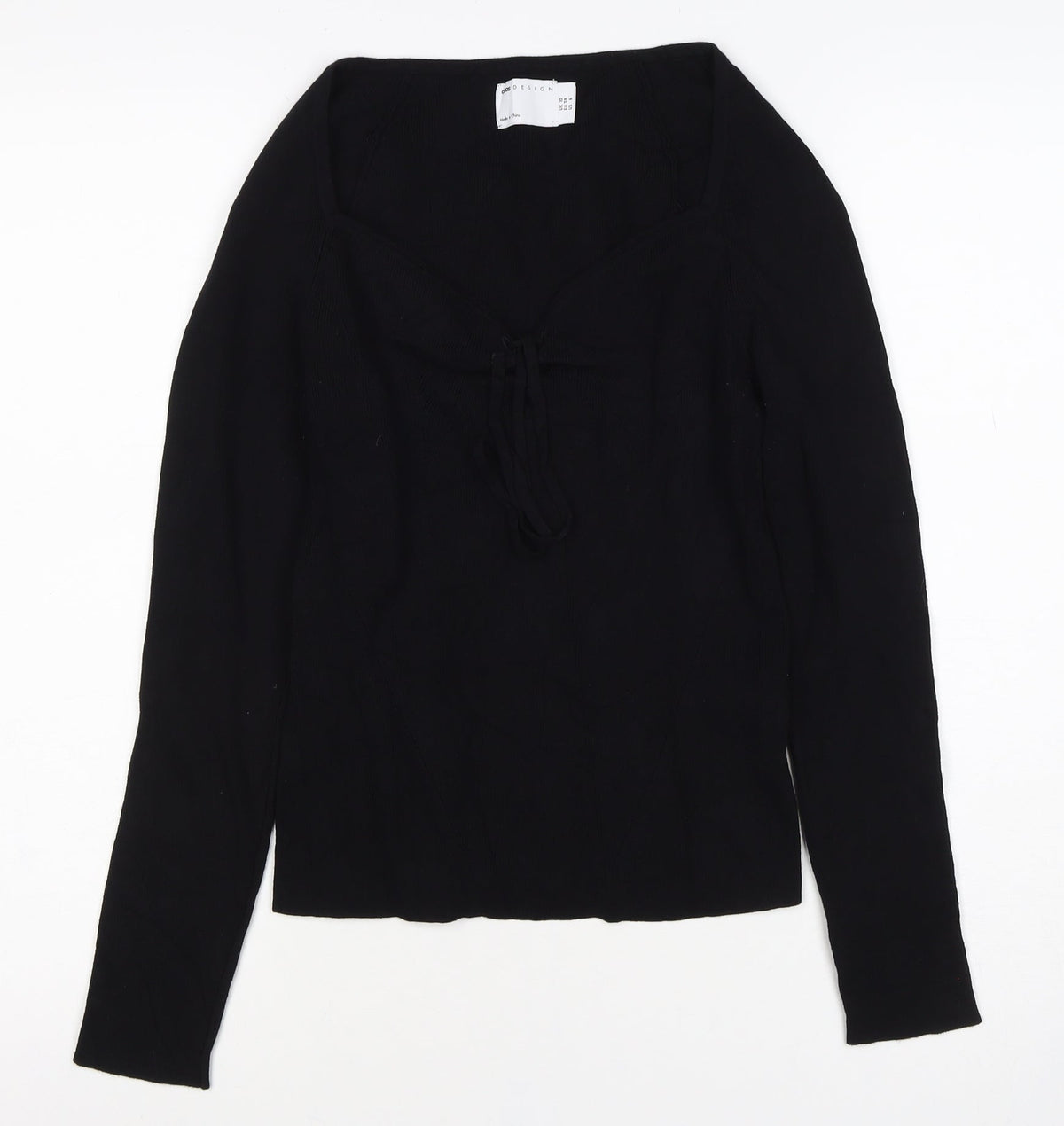 ASOS Design Women Black UK 10 Wrap V-Neck Long Sleeve Blouse