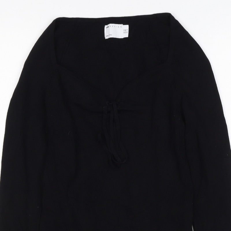 ASOS Design Women Black UK 10 Wrap V-Neck Long Sleeve Blouse