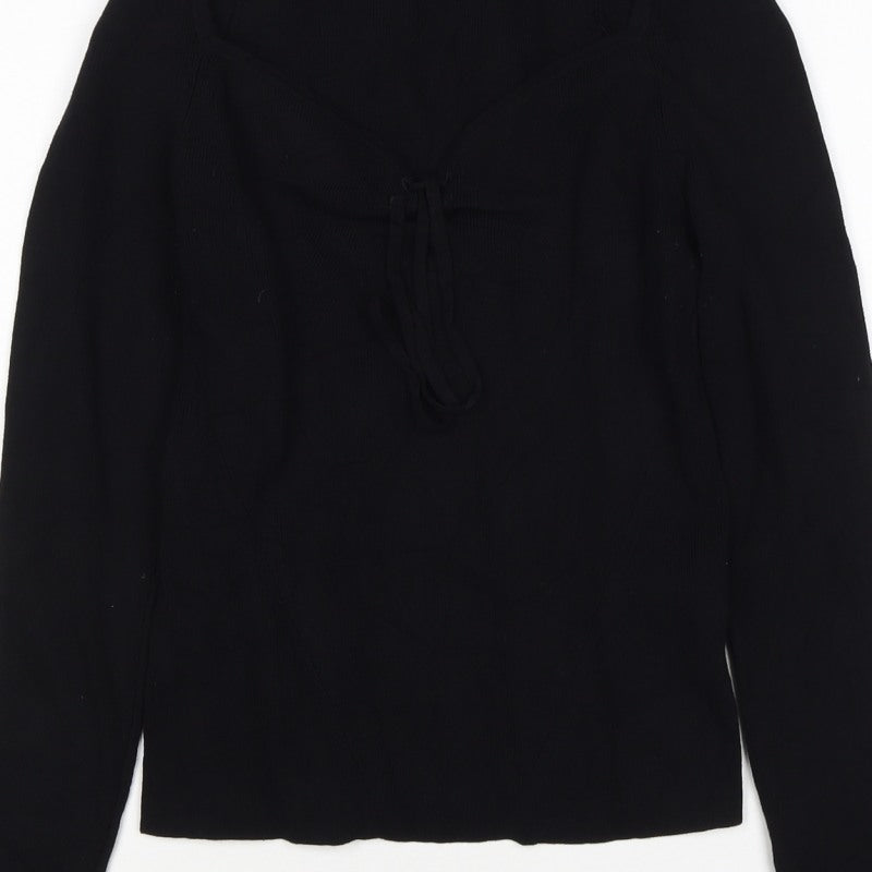 ASOS Design Women Black UK 10 Wrap V-Neck Long Sleeve Blouse