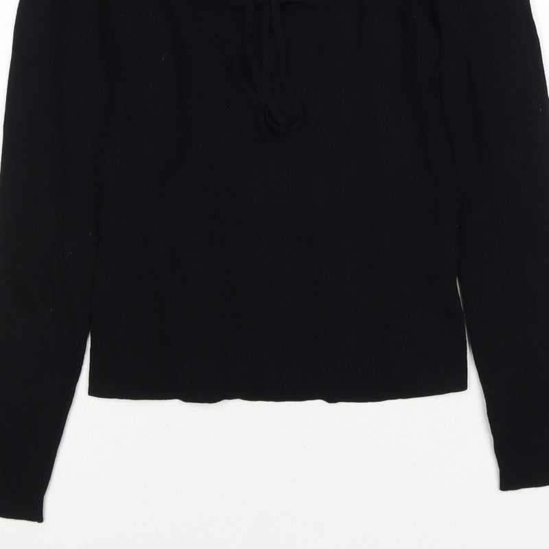 ASOS Design Women Black UK 10 Wrap V-Neck Long Sleeve Blouse