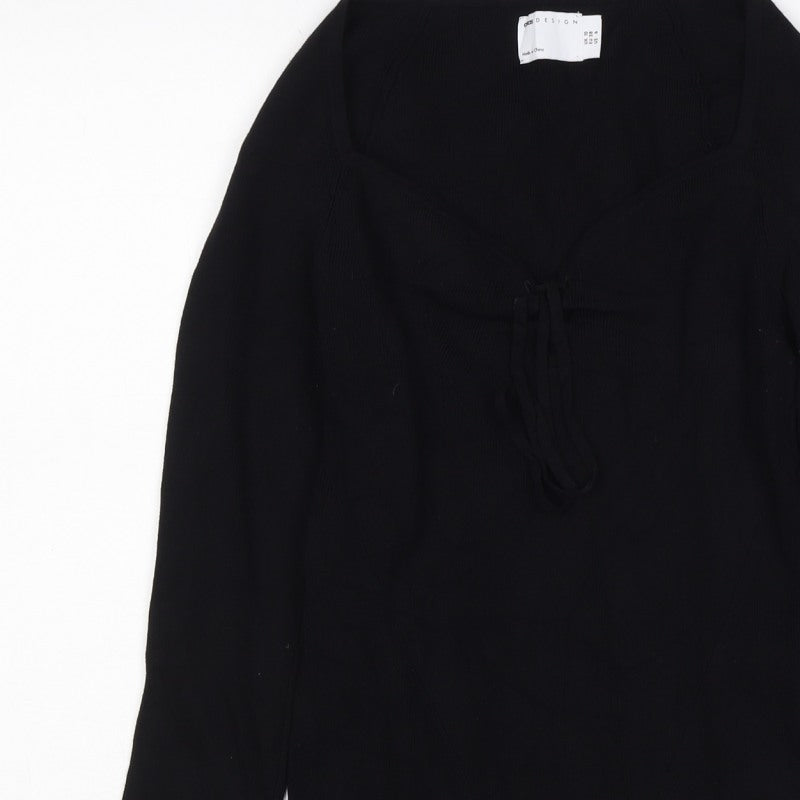ASOS Design Women Black UK 10 Wrap V-Neck Long Sleeve Blouse