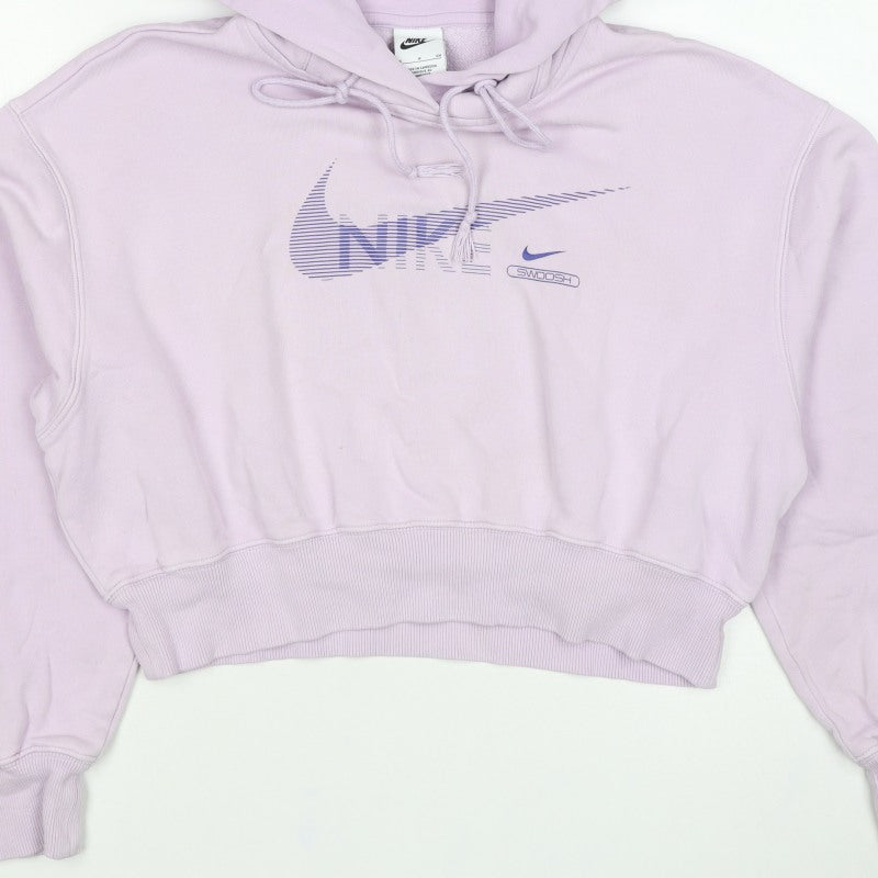 Nike Women Pink S Pullover Hoodie Logo Graphic Cropped Fleece