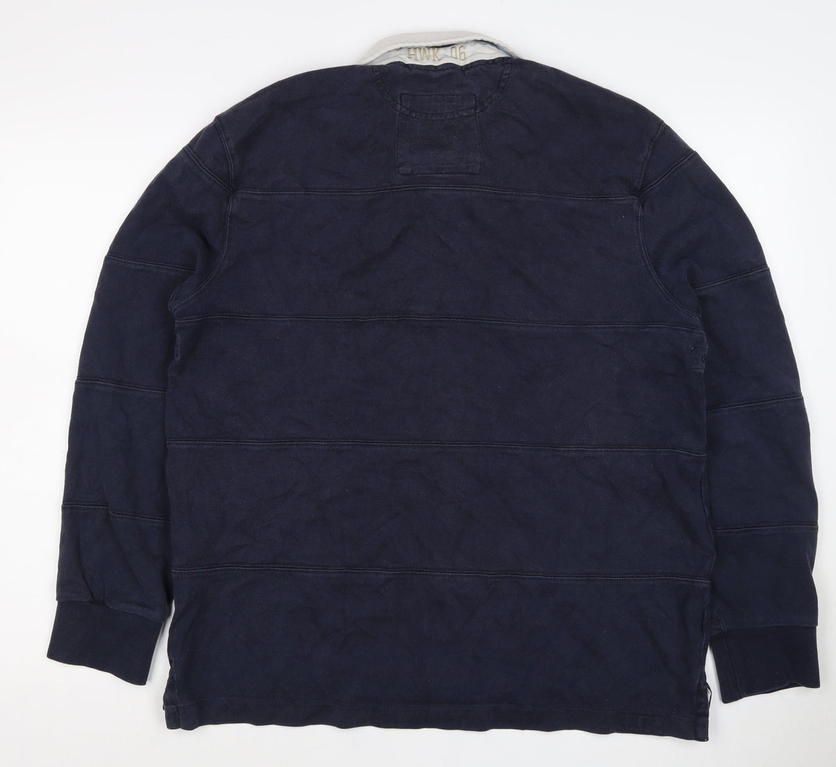 Howick Men Navy L Henley Collared Cotton Pullover Sweatshirt Logo