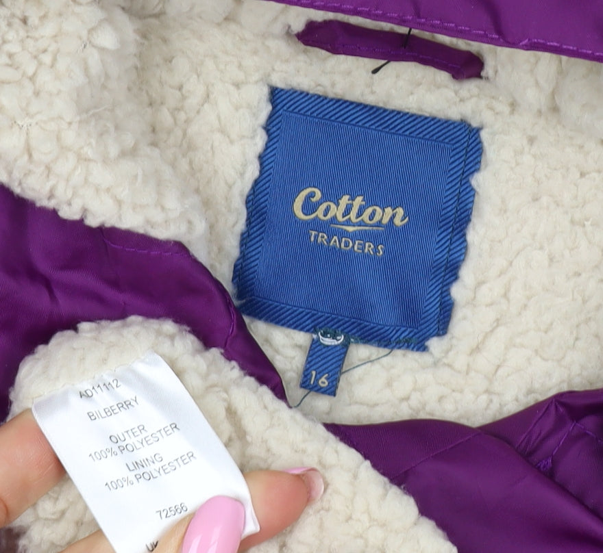 Cotton Traders Women's Purple Size 16 Hooded Parka Jacket Fleece Lined