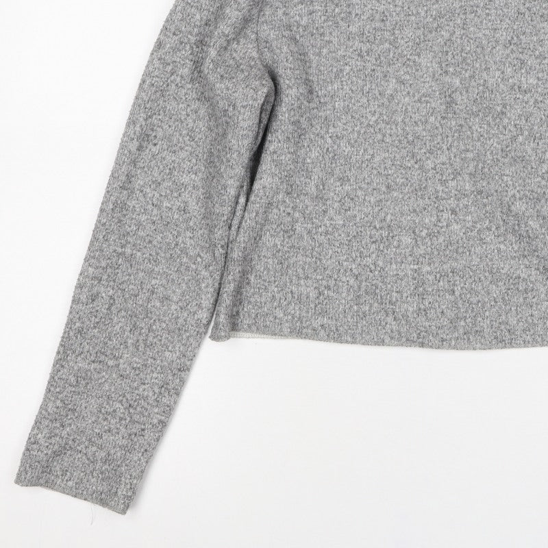 Zara Women Grey S High Neck Cropped Knit Long Sleeve Top