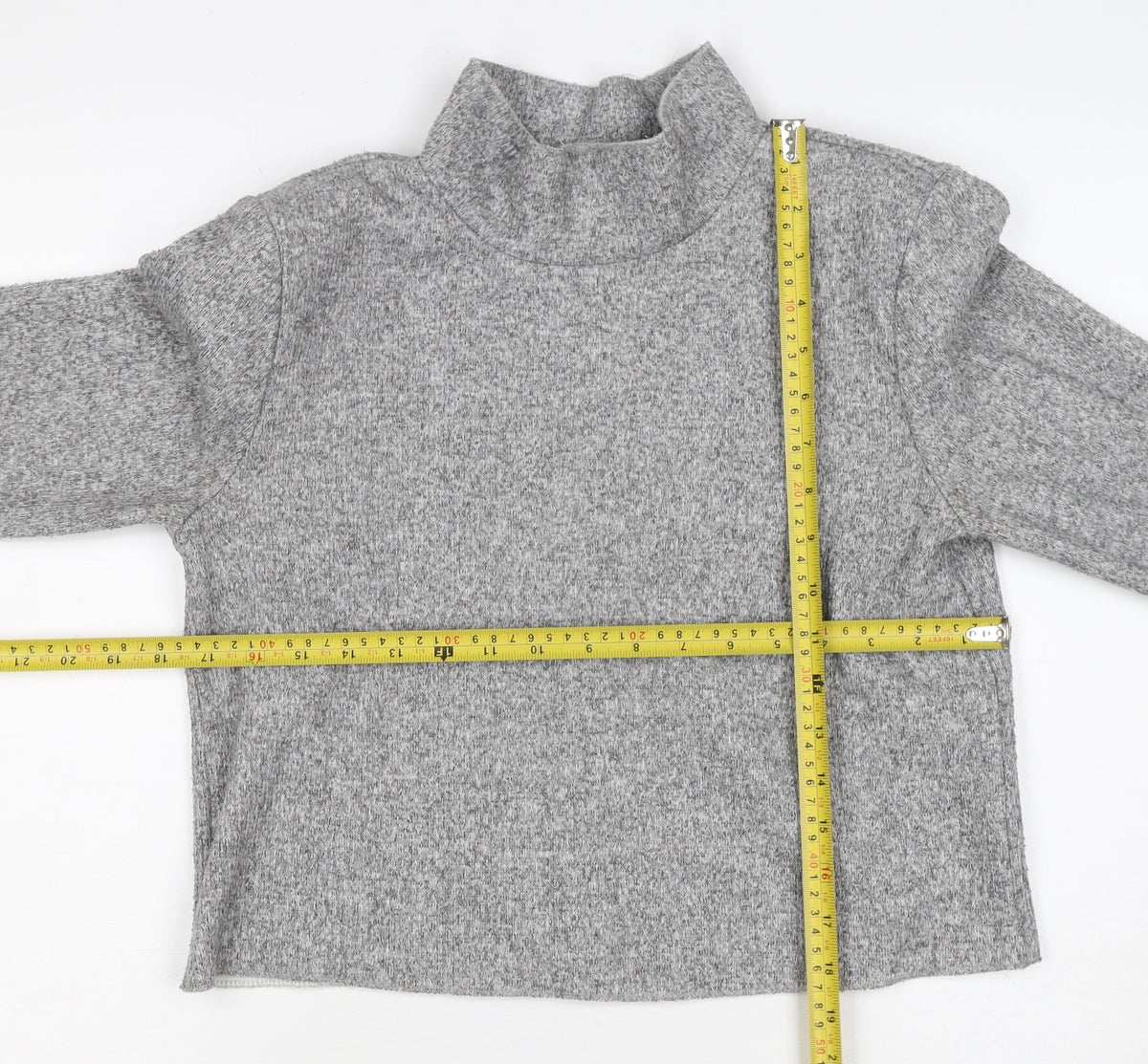 Zara Women Grey S High Neck Cropped Knit Long Sleeve Top