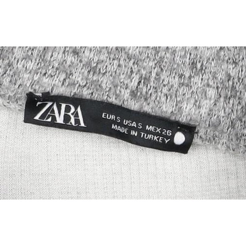 Zara Women Grey S High Neck Cropped Knit Long Sleeve Top