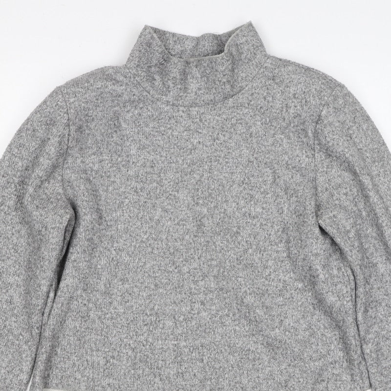 Zara Women Grey S High Neck Cropped Knit Long Sleeve Top