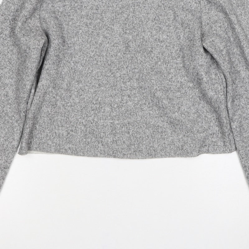 Zara Women Grey S High Neck Cropped Knit Long Sleeve Top