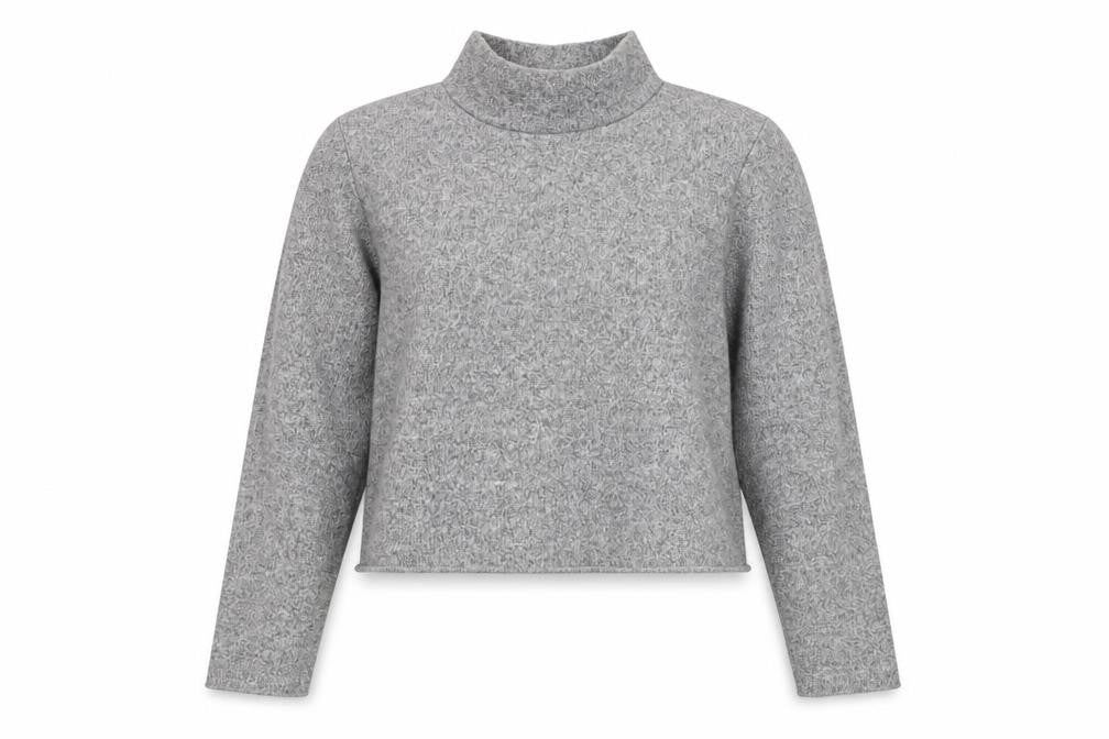 Zara Women Grey S High Neck Cropped Knit Long Sleeve Top