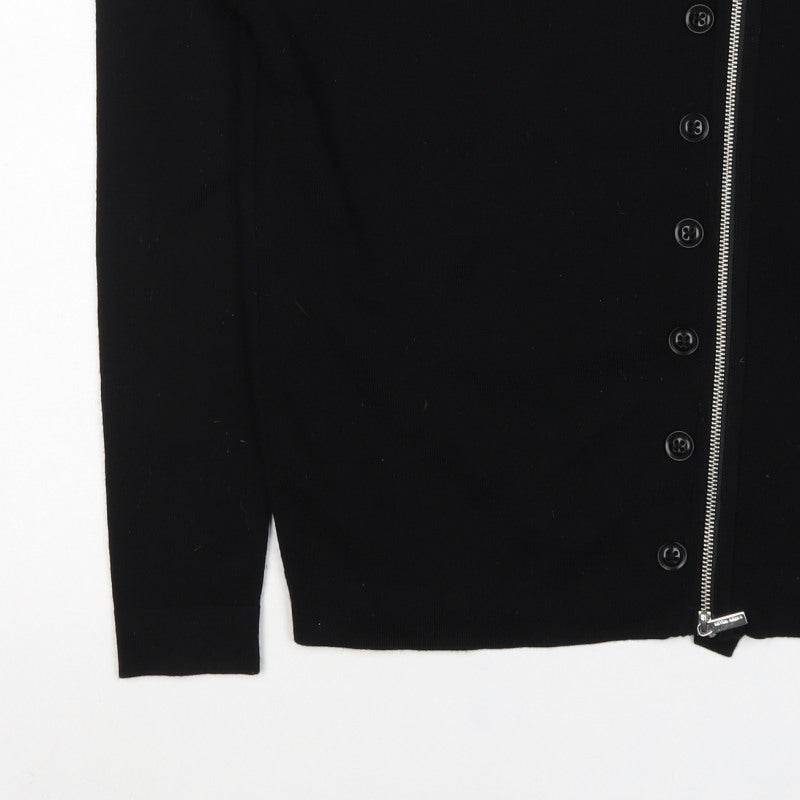 Karen Millen Women's Black UK 10 Wool Biker Knit Jacket Zip Buttons