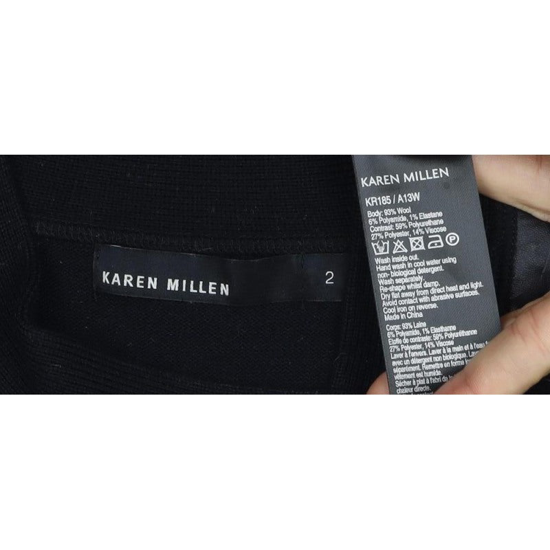 Karen Millen Women's Black UK 10 Wool Biker Knit Jacket Zip Buttons