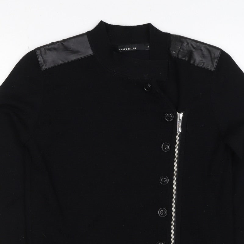 Karen Millen Women's Black UK 10 Wool Biker Knit Jacket Zip Buttons