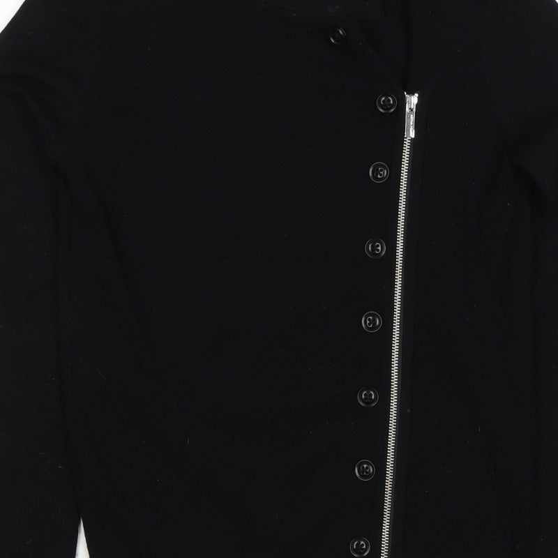 Karen Millen Women's Black UK 10 Wool Biker Knit Jacket Zip Buttons