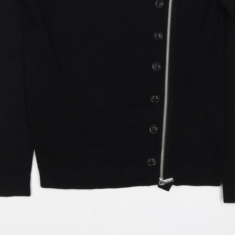 Karen Millen Women's Black UK 10 Wool Biker Knit Jacket Zip Buttons