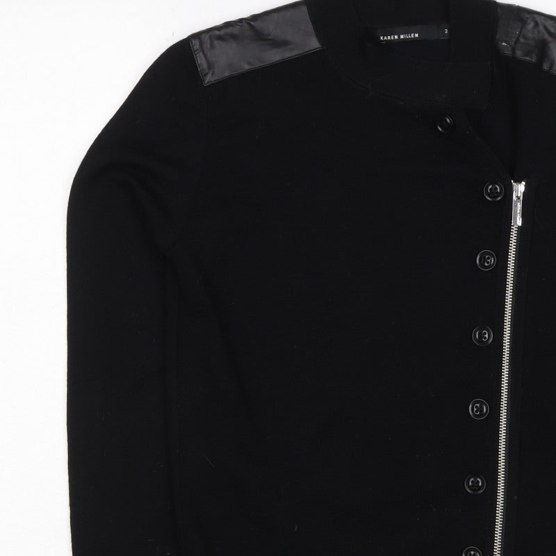 Karen Millen Women's Black UK 10 Wool Biker Knit Jacket Zip Buttons