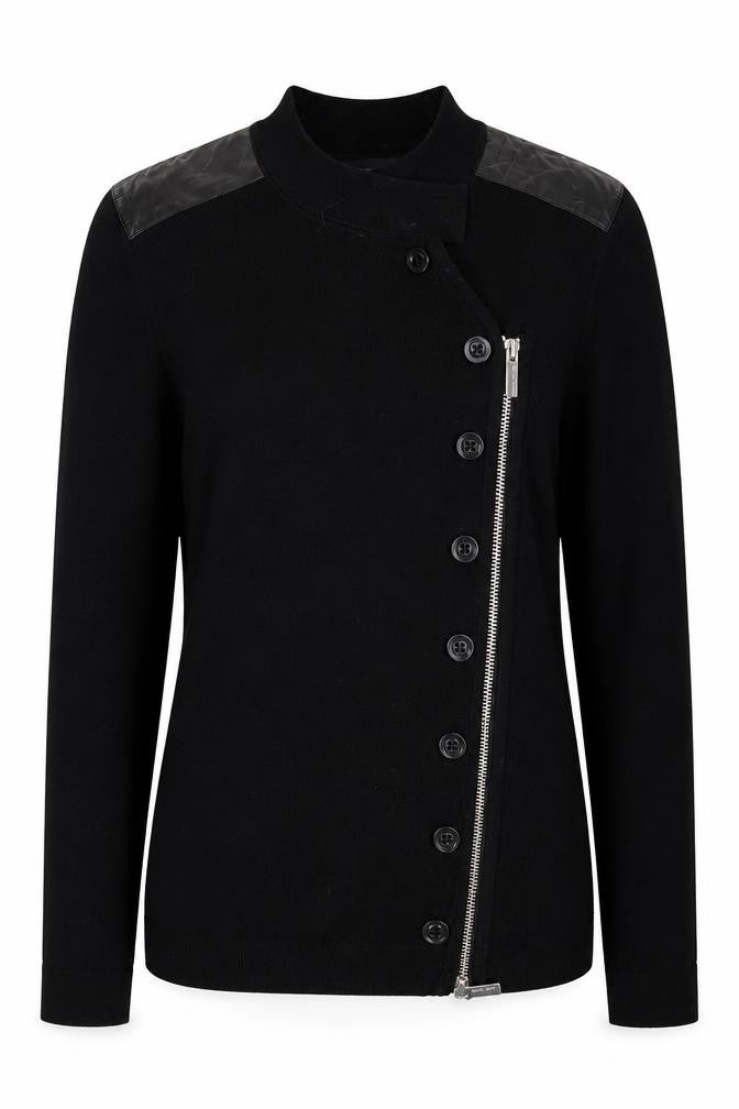 Karen Millen Women's Black UK 10 Wool Biker Knit Jacket Zip Buttons