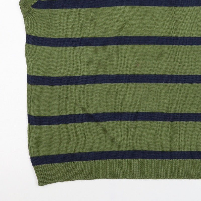 American Eagle Men’s Green Navy Striped V-Neck Knit Vest L