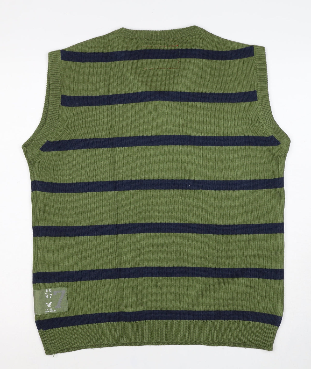 American Eagle Men’s Green Navy Striped V-Neck Knit Vest L