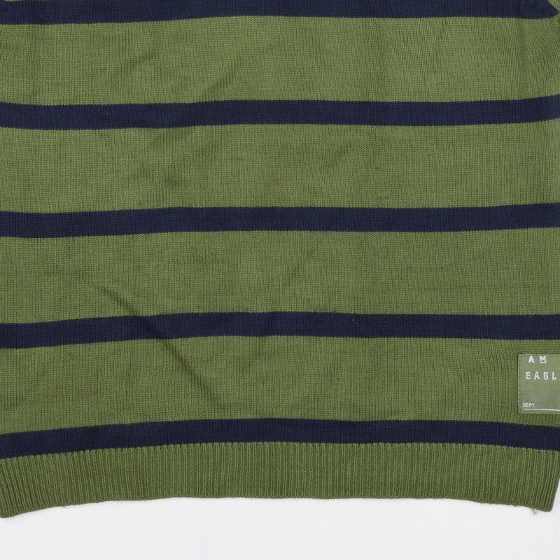 American Eagle Men’s Green Navy Striped V-Neck Knit Vest L