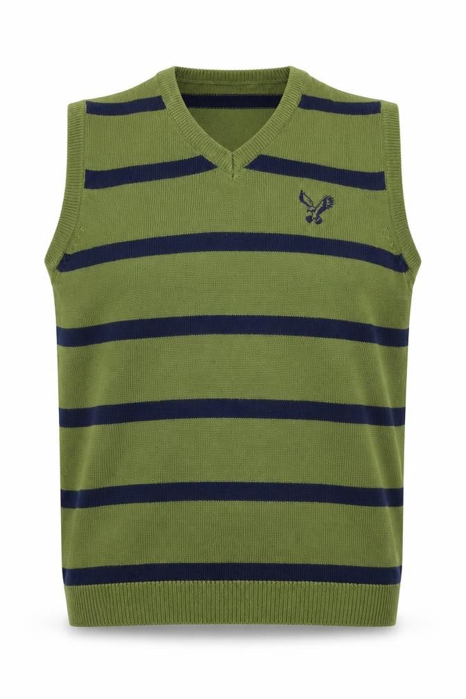 American Eagle Men’s Green Navy Striped V-Neck Knit Vest L