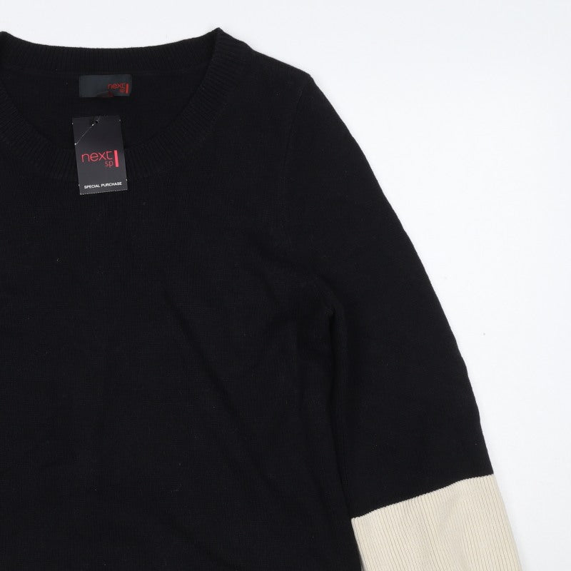 Next Women’s Black & Ivory Wool Blend V-Neck Pullover Jumper UK 16