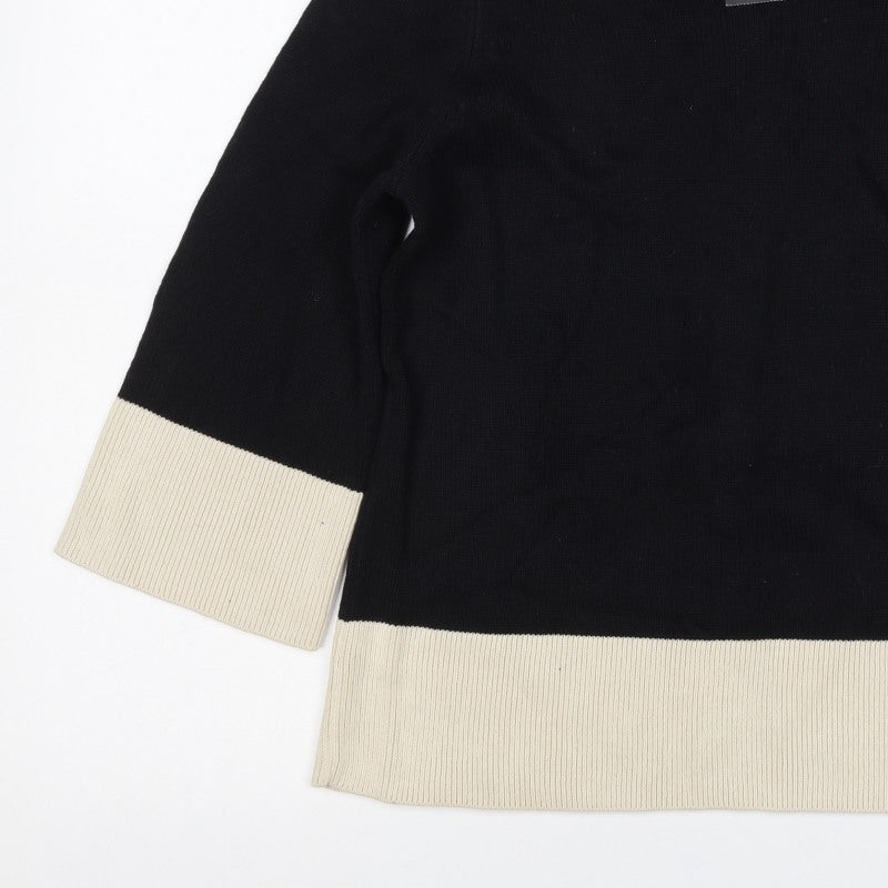 Next Women’s Black & Ivory Wool Blend V-Neck Pullover Jumper UK 16