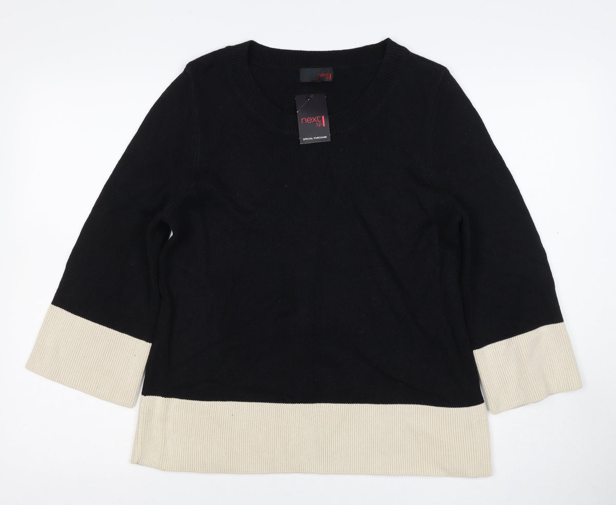 Next Women’s Black & Ivory Wool Blend V-Neck Pullover Jumper UK 16