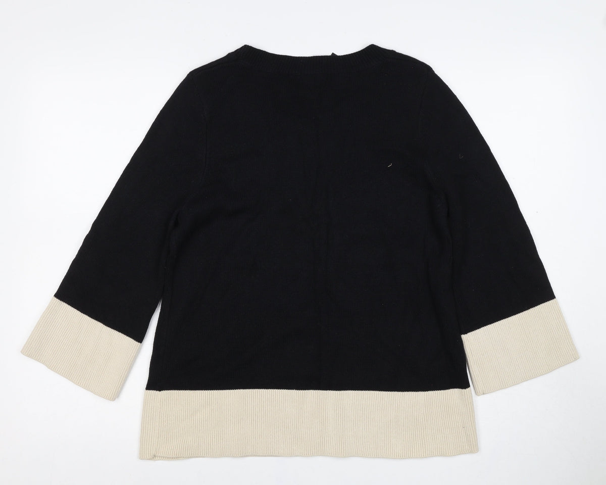 Next Women’s Black & Ivory Wool Blend V-Neck Pullover Jumper UK 16