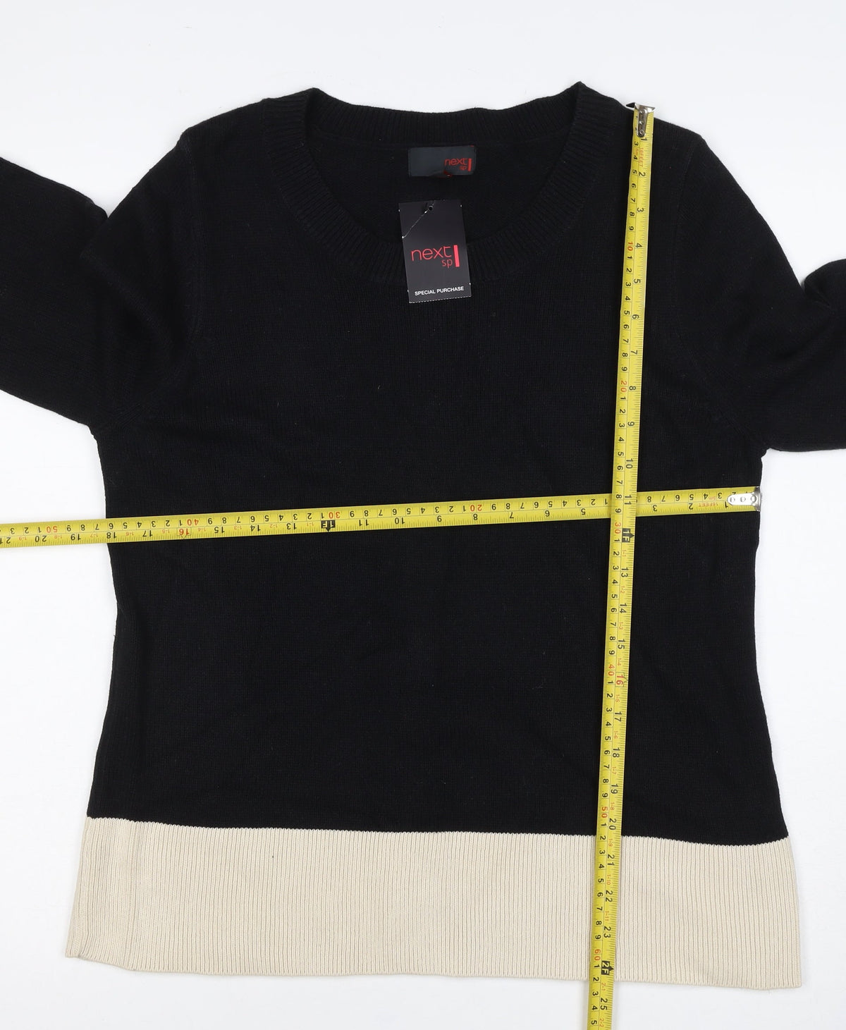 Next Women’s Black & Ivory Wool Blend V-Neck Pullover Jumper UK 16