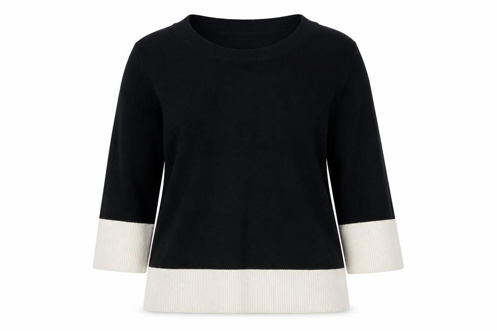 Next Women’s Black & Ivory Wool Blend V-Neck Pullover Jumper UK 16