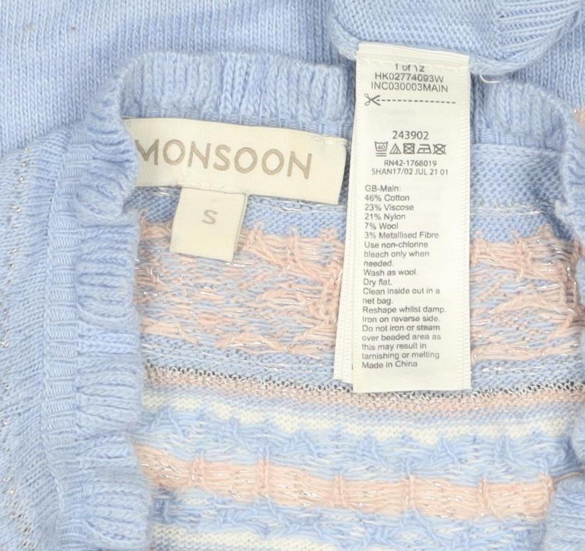 Monsoon Women Blue S Fair Isle Sequin Beaded Snowflake Knit Jumper