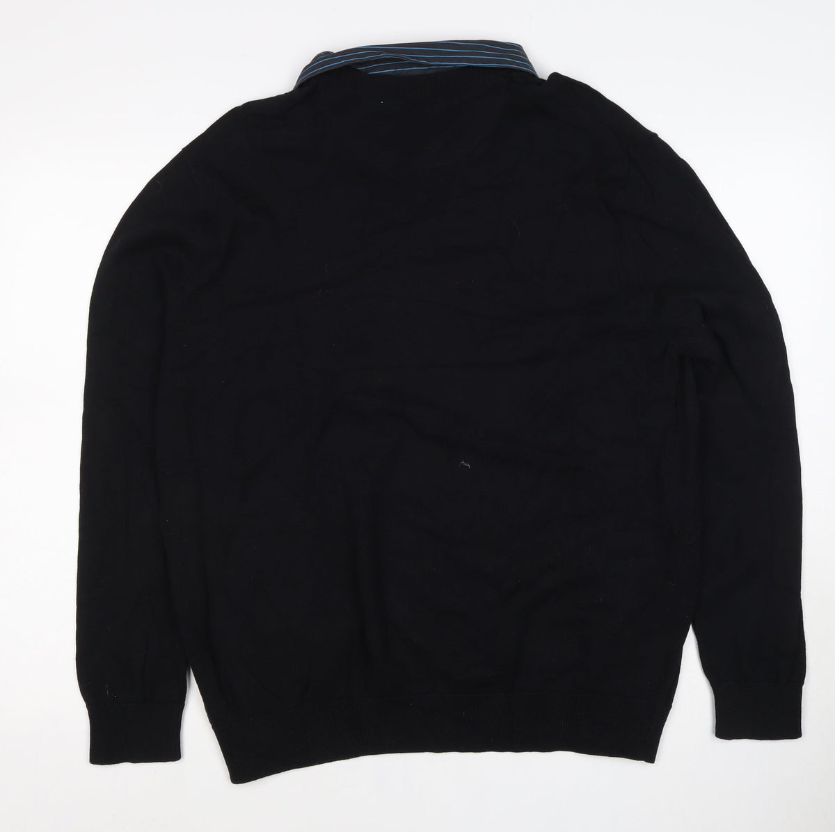 Thomas Nash Men Black Blue Stripe Collar XL Pullover Jumper