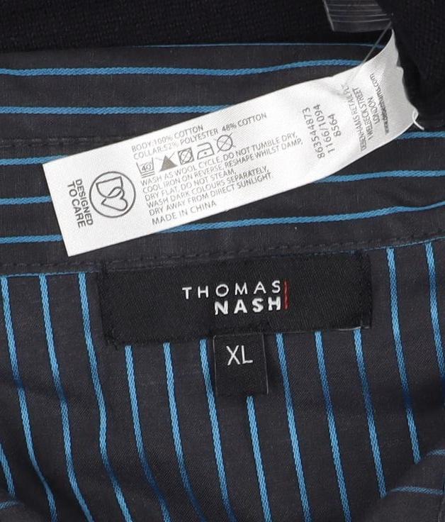 Thomas Nash Men Black Blue Stripe Collar XL Pullover Jumper