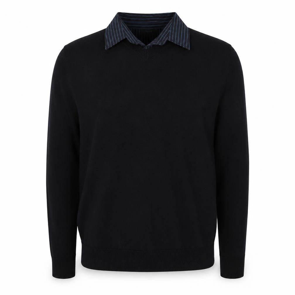 Thomas Nash Men Black Blue Stripe Collar XL Pullover Jumper