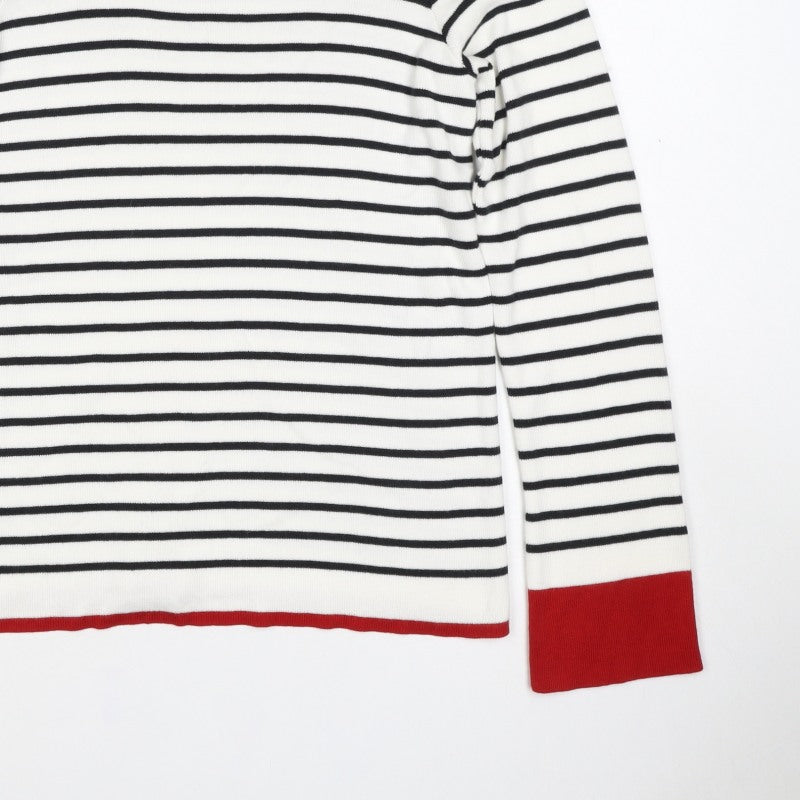 Laura Ashley Women White Black Stripe Red Trim Jumper UK 14 Square Neck