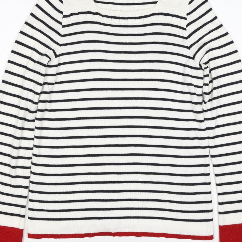 Laura Ashley Women White Black Stripe Red Trim Jumper UK 14 Square Neck