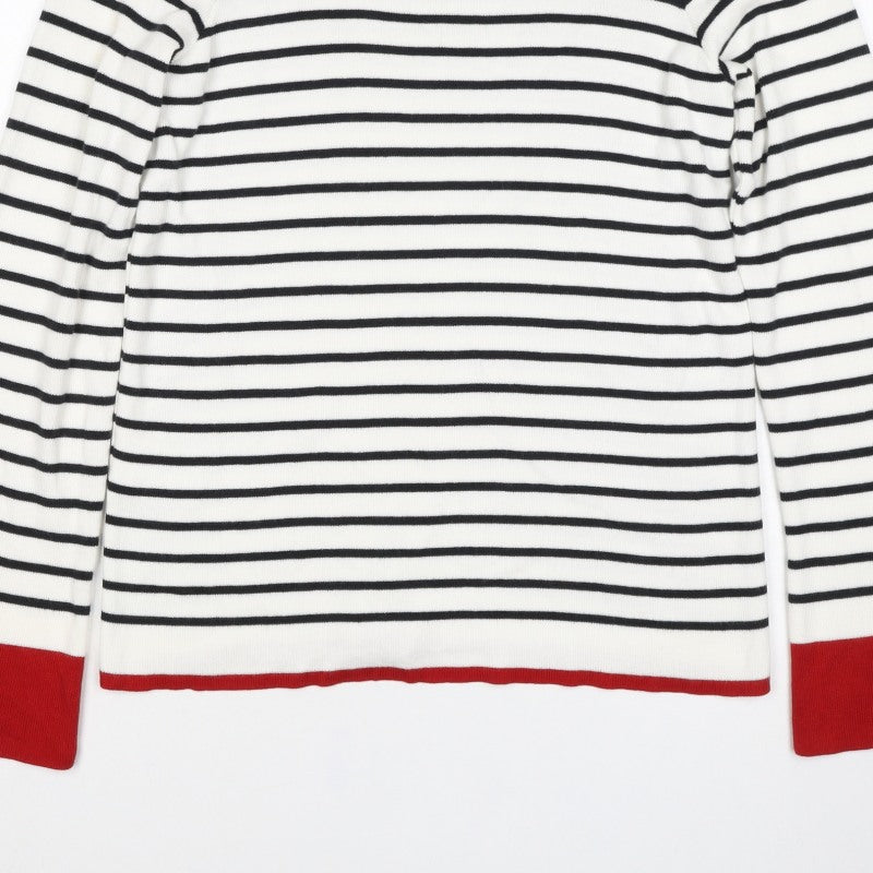 Laura Ashley Women White Black Stripe Red Trim Jumper UK 14 Square Neck